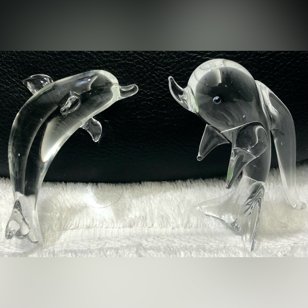 Vintage Italian Glass Bottleneck Dolphin figurines - 2 pc. bundle  3.5” standing